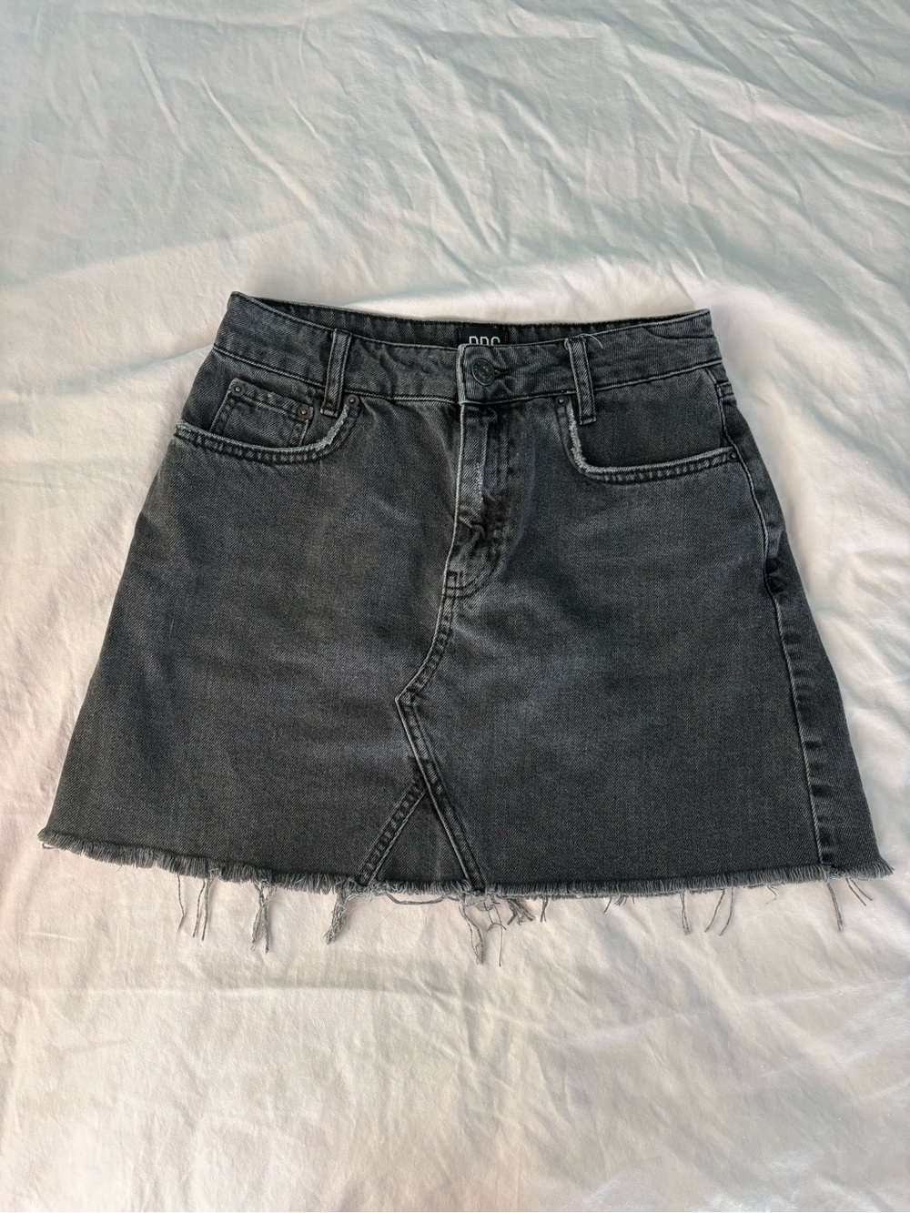 BDG Washed Black Denim Mini Skirt with Raw Hem